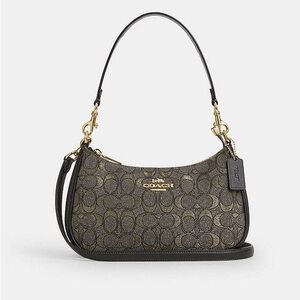 NWT Coach Teri Shoulder Bag In Signature Jacquard CCZ02 Charcoal/ Gold